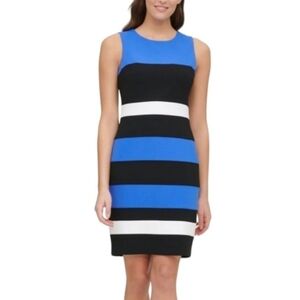Tommy Hilfiger Preppy Black & Blue Striped Colorblock Dress
